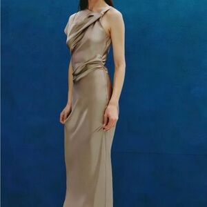 Zara One Shoulder Tan Dress